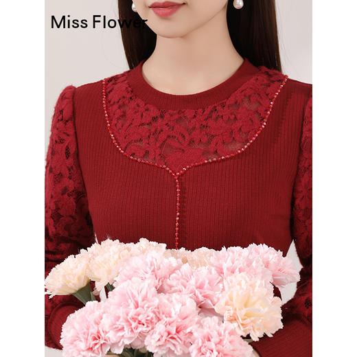 红色蕾丝连衣裙春季新款加绒连身裙长袖过年穿的裙子 商品图0