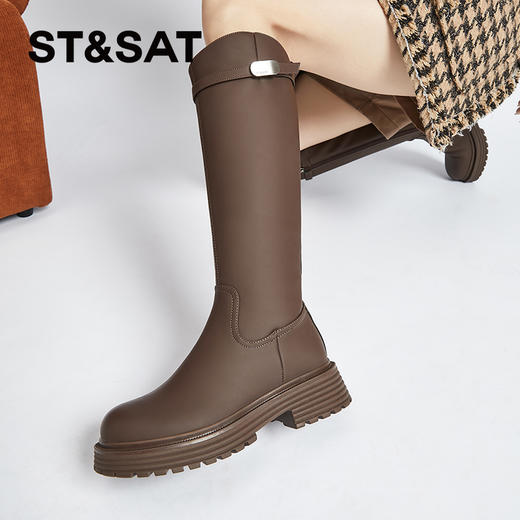 星期六时尚百搭美腿显瘦保暖绒里骑士靴SS341190I7 商品图3