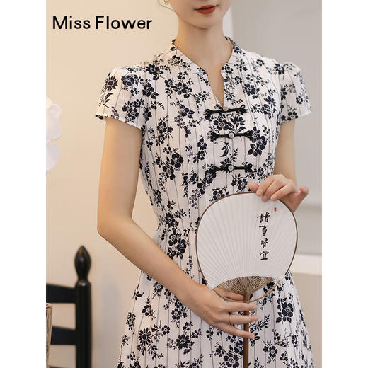 勿忘花黑色纯棉改良旗袍碎花连衣裙女夏季2025新款国风裙子新中式 商品图1