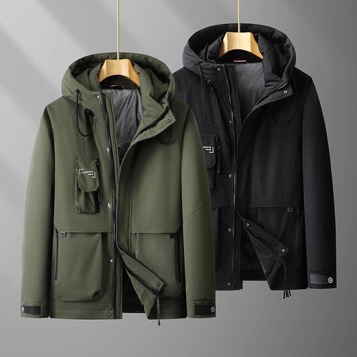 【特大码】【新款DPX】大依优型大码潮款工装连帽羽绒服鸭绒外套休闲胖子大码男休闲宽松加肥加大上衣 商品图1