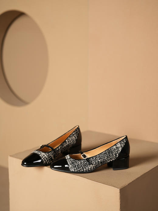 豪麟名鞋进口迪嘉女鞋玛丽珍鞋牛移膜革+织物F24373P黑色 商品图2