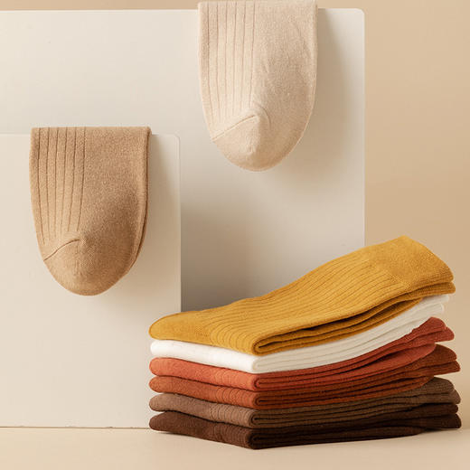  7双超值装 袜子女秋冬纯色堆堆中筒袜 韩版日系女袜棉质透气吸汗ins长袜 商品图3