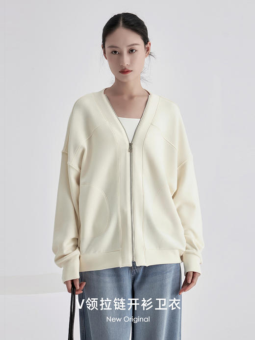 weyo秋冬女款羊毛暖绒宽松V领拉链开衫卫衣880057 商品图0