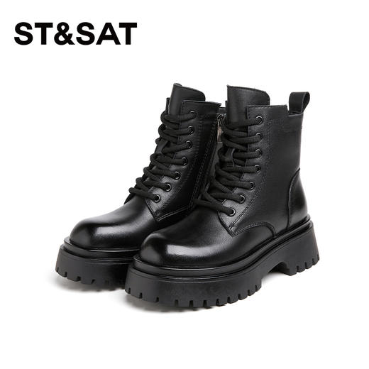 星期六复古擦色鞋头百搭绒里厚底马丁靴SS341181FH 商品图8