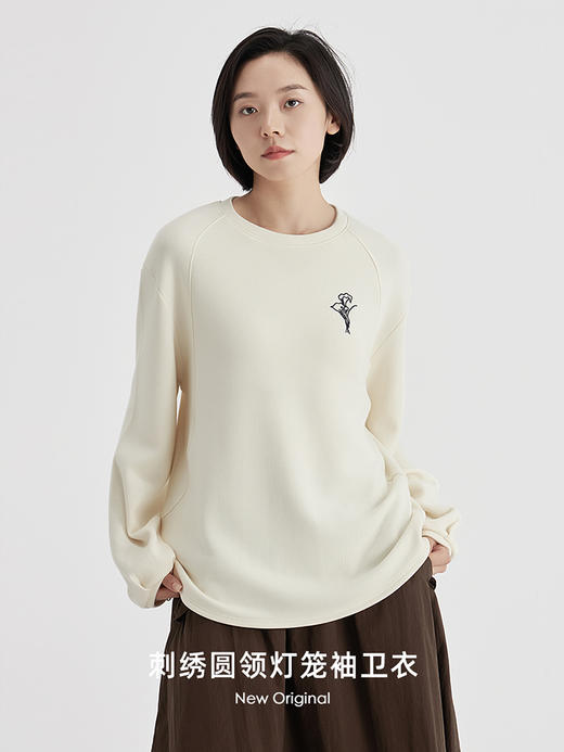 weyo秋冬女款宽松羊毛暖绒刺绣圆领灯笼卫衣880058 商品图0