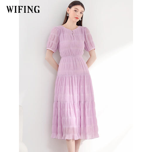 未风紫色雪纺度假连衣裙女夏2025年夏季新款女装法式收腰长款裙子 商品图2