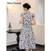 勿忘花黑色纯棉改良旗袍碎花连衣裙女夏季2025新款国风裙子新中式 商品缩略图3