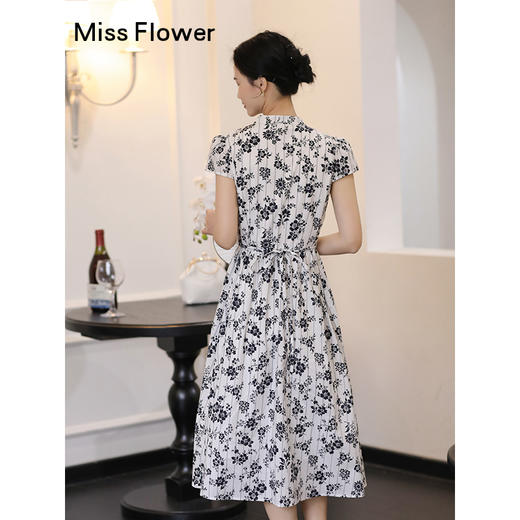 勿忘花黑色纯棉改良旗袍碎花连衣裙女夏季2025新款国风裙子新中式 商品图3