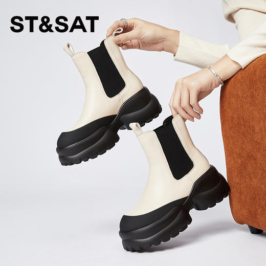 【加绒保暖】星期六时尚拼接舒适圆头加绒厚底切尔西SS341180YH 商品图2