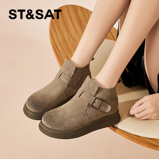 星期六复古扣带保暖绒里百搭短靴SS341121IG 商品图5