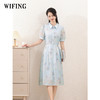 未风蓝色印花衬衫翻领连衣裙女夏2025夏季新款气质泡泡袖显瘦裙子 商品缩略图3