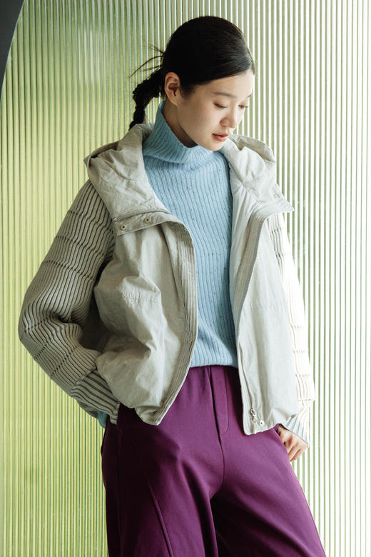 绽放707朵/冬季轻薄连帽材质拼接针织袖子简约宽松短款保暖羽绒服 商品图5