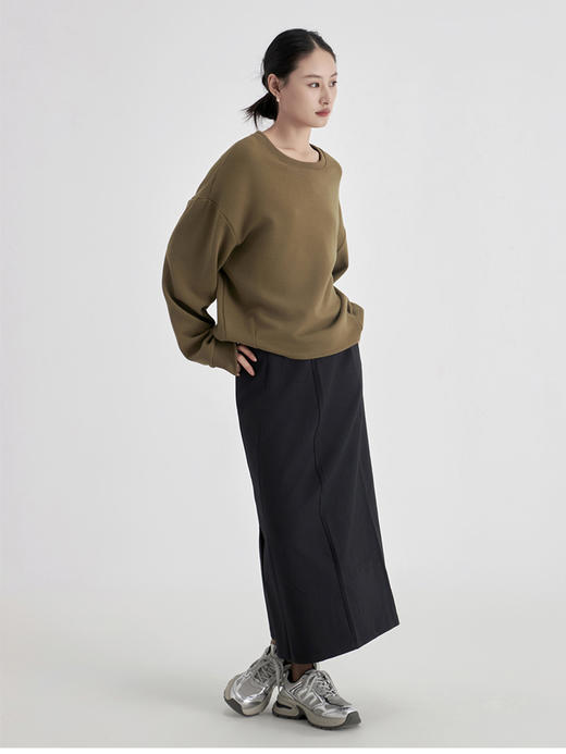 weyo秋冬女纯色羊毛暖绒圆领捏褶拼接卫衣880059 商品图3