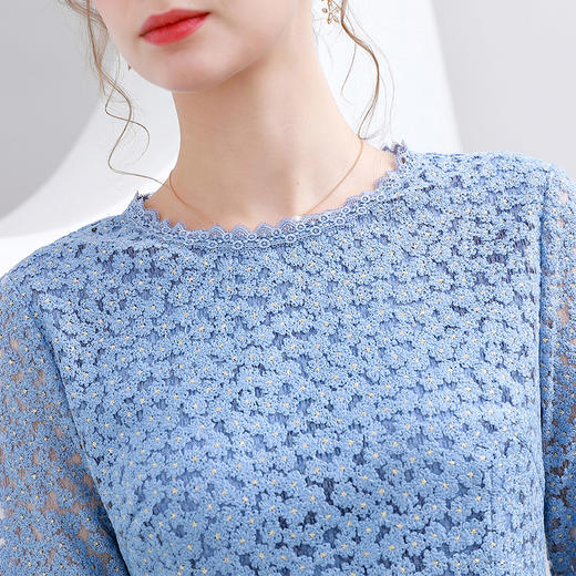 未风蓝色蕾丝连衣裙女2024秋季新款女装名媛气质收腰显瘦减龄裙子 商品图3