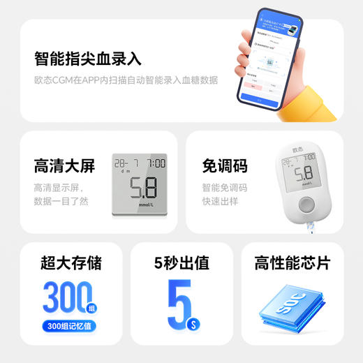 欧态血糖仪VGM02 家用免调指尖血糖检测仪 血糖仪  赠：50支装（血糖试纸+采血针+酒精棉片）+便携包 商品图3