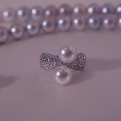 9-10mm两粒ji光正圆珠珠 基本无暇 精工高端配件 纯银 珠宝工艺镶嵌锆石 时髦优雅的一款 商品图1