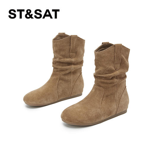 星期六西部牛仔时尚复古加绒堆堆靴SSC4118ELN 商品图9