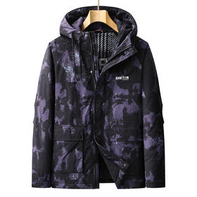 【特大码】【新款DPX】大依优型大码潮款迷彩工装连帽羽绒服鸭绒外套休闲胖子大码男休闲宽松加肥加大上衣