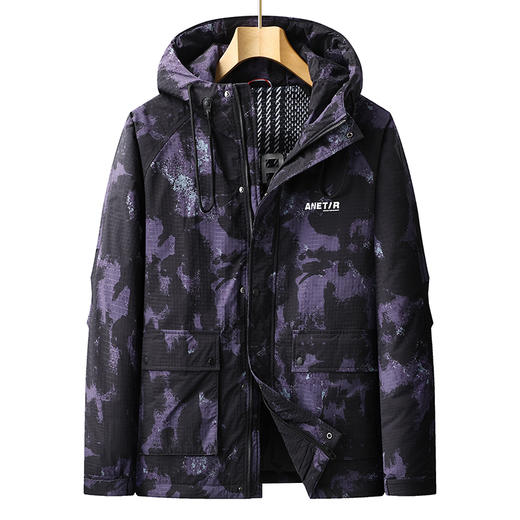 【特大码】【新款DPX】大依优型大码潮款迷彩工装连帽羽绒服鸭绒外套休闲胖子大码男休闲宽松加肥加大上衣 商品图0