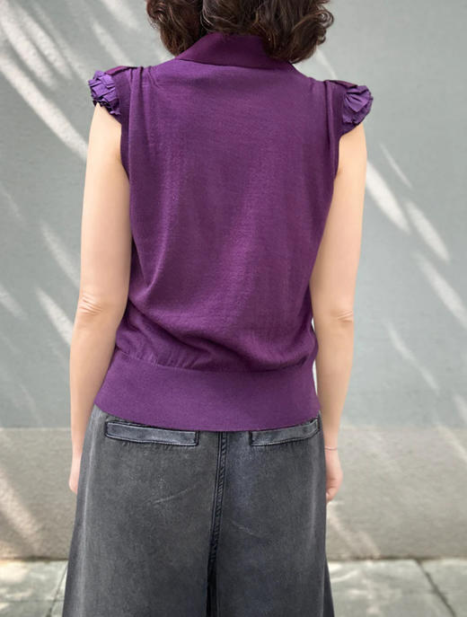 TYNVIE 花边肩饰针织马甲开衫-梅子色 商品图5