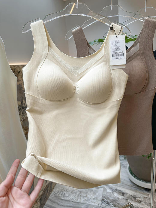 官网499！秋冬三合一带胸垫羊毛蚕丝保暖背心女 V领网纱免穿文胸内搭打底 商品图7