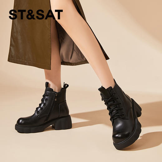 星期六时尚百搭保暖绒里厚底粗跟马丁靴SS341180V9 商品图3