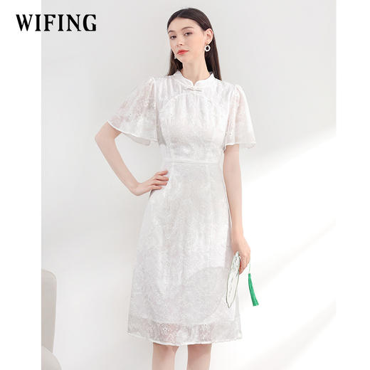 未风白色改良旗袍连衣裙女夏2024夏季新款女装新中式修身减龄裙子 商品图2