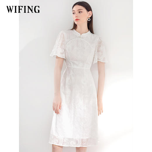 未风白色改良旗袍连衣裙女夏2024夏季新款女装新中式修身减龄裙子 商品图3