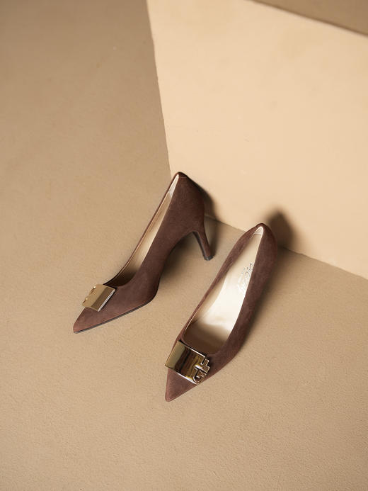 豪麟名鞋进口迪嘉女鞋皮鞋羊反绒面革F24272P咖啡色 商品图2