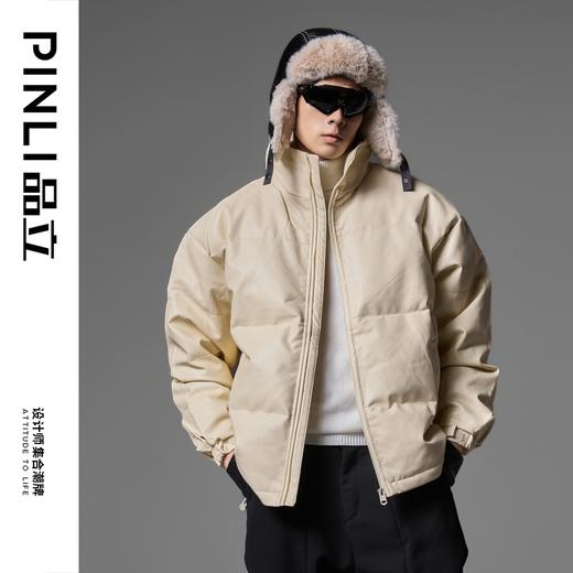 PINLI品立2024冬季新款潮牌立领PU皮羽绒服男士街头个性宽松外套GD243308418 商品图4