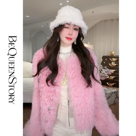 余潇潇【氧气甜桃】托斯卡纳羊皮毛一体轻奢气质时尚圆领皮草外套 商品图3