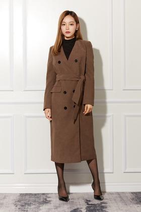 ESTELLICA 卡其色V领长外套 10785