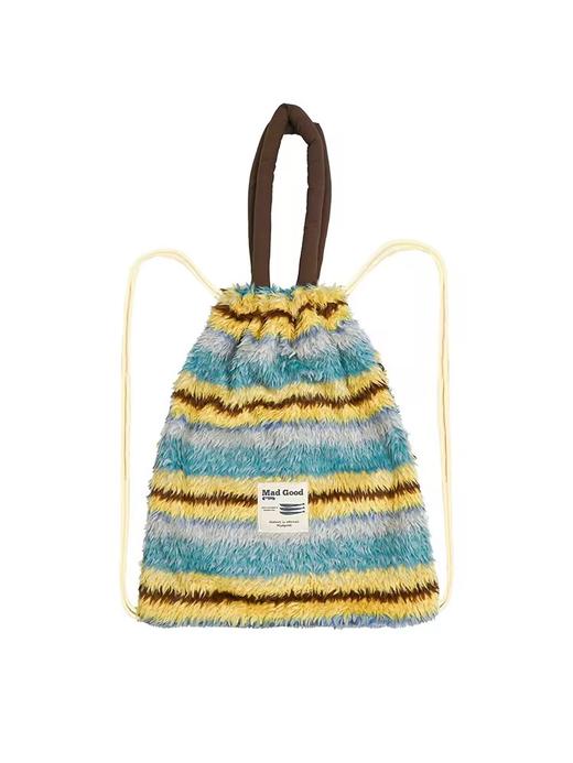 马得工地/MDGDBB244321/彩色条纹撞色短毛提花束口单双肩包 商品图1