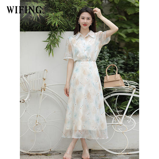 未风雪纺法式套装女夏2024夏季新款女装文艺衬衫上衣半身裙两件套 商品图1