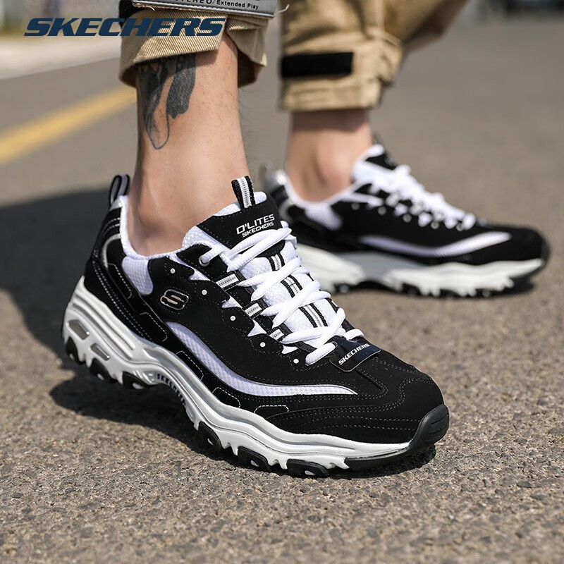 斯凯奇（Skechers）熊猫鞋男 D'LITES时尚潮流舒适低帮运动休闲鞋 52675-BKW