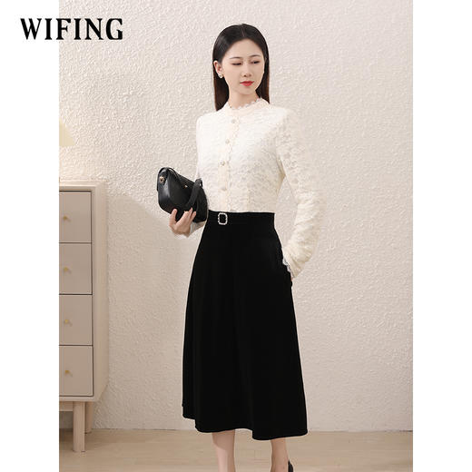 未风丝绒连衣裙女冬2025冬季新款女装气质假两件长袖打底蕾丝裙子 商品图2