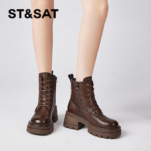 星期六复古褶皱感百搭厚底加绒马丁靴SSC4118EC1 商品图5