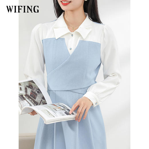 未风蓝色假两件连衣裙女早春2025春季新款女装气质小香风显瘦裙子 商品图3