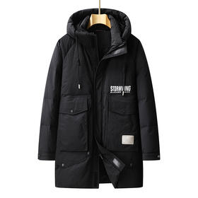 【特大码】【新款DPX】大依优型大码中长款潮款连帽羽绒服鸭绒外套休闲胖子大码男休闲宽松加肥加大上衣