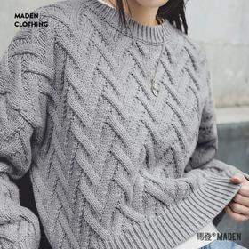 马登美式阿兰绞花毛衣冬季女复古编织麻花针织衫休闲长袖内搭套指毛衫
