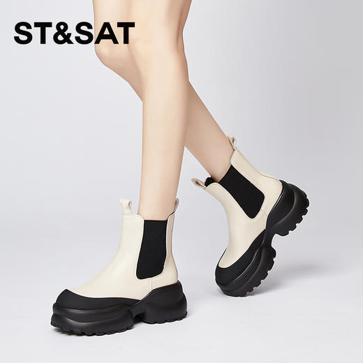 【加绒保暖】星期六时尚拼接舒适圆头加绒厚底切尔西SS341180YH 商品图3