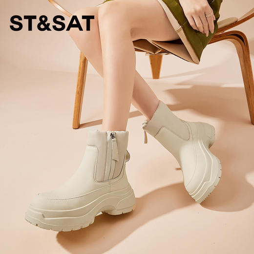 星期六时尚利落拼接绒里厚底短靴SS341181GM 商品图2