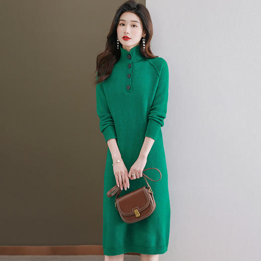 CC103-89960 针织羊毛连衣裙2024秋冬新款宽松过膝加厚保暖长款打底过冬裙子 商品图2