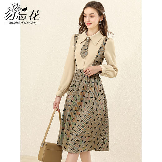 勿忘花格子拼接衬衫连衣裙女初秋2025春季新款气质假两件内搭裙子 商品图2