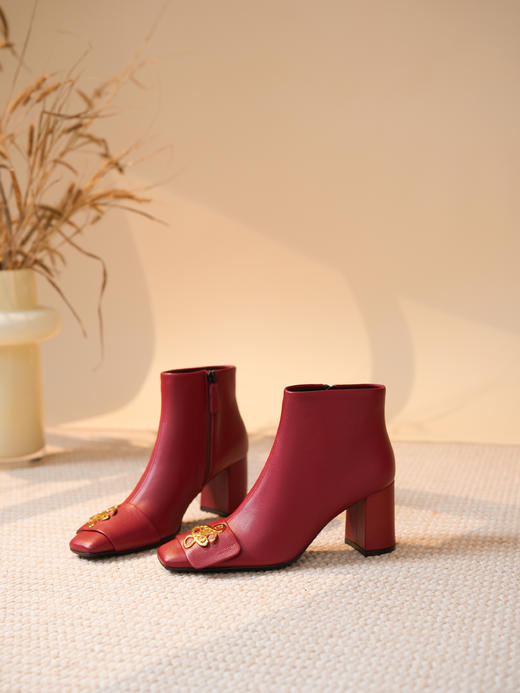 豪麟名鞋LORIBLU女鞋短靴羊皮革LR95N红色 商品图2