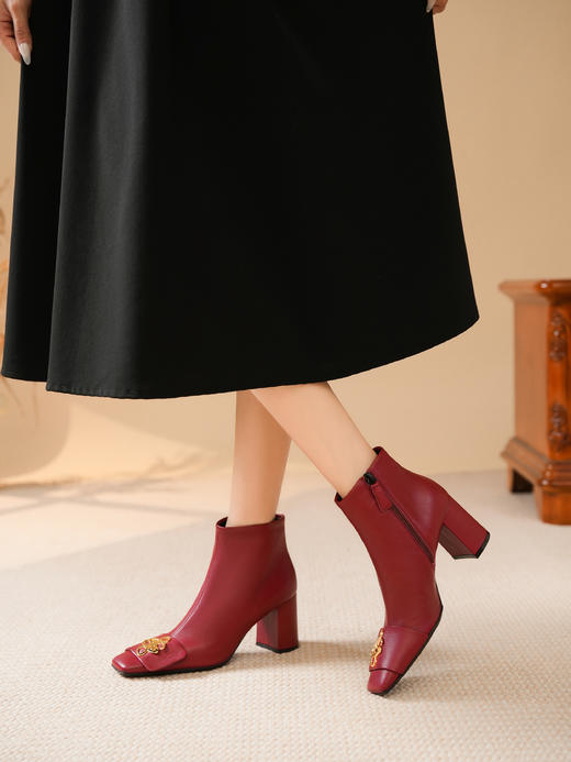 豪麟名鞋LORIBLU女鞋短靴羊皮革LR95N红色 商品图1