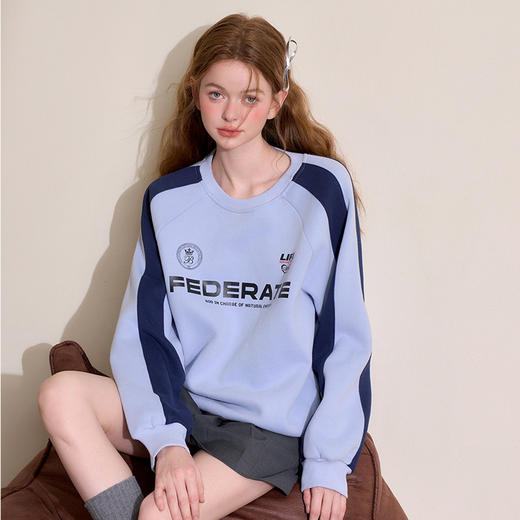 慵懒运动休闲风撞色美式字母印花圆领卫衣女秋冬套头卫衣V4443596 商品图2