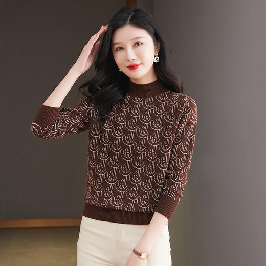 CC-103-86633新款半高领提花宽松女士上衣打底衫秋冬气质百搭羊毛厚款针织衫女 商品图3