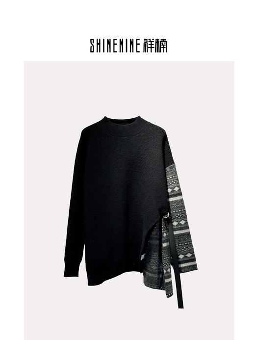 S432843243慵懒拼接针织衫 商品图0