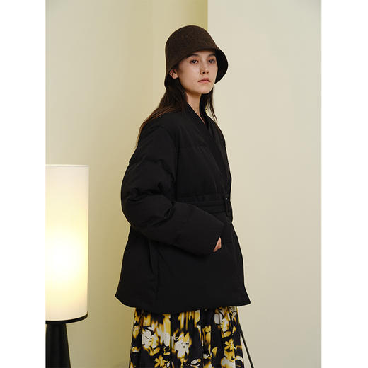 HeyDress新中式暗纹羽绒服女秋冬宽松设计感90白鸭绒保暖上衣外套 商品图3